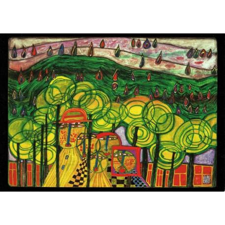 Carte Hundertwasser - La pluie tombe loin de nous - 11.2x16 cm