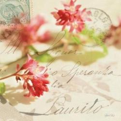 Carte Deborah Schenck - Vintage Letters and Pink Blossoms - 14x14 cm