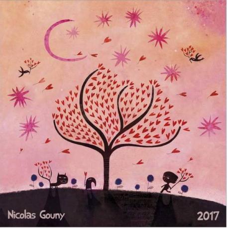 Calendrier Nicolas Gouny 2017 "L'arbre aux coeurs" 16x16 cm