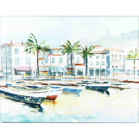 Toile : "Port au palmier" 60x80 cm
