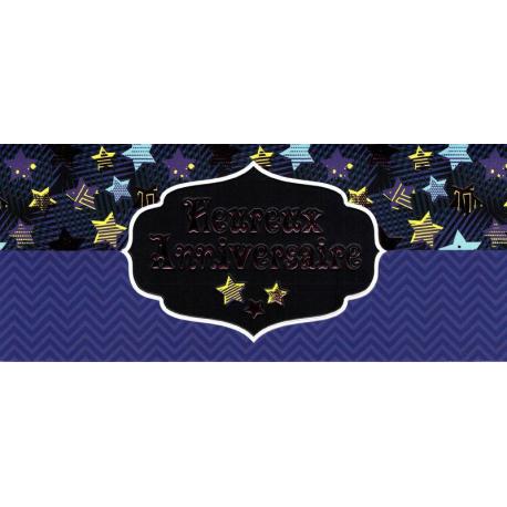 Carte double Ebène - Heureux anniversaire - Dans les étoiles - 21X9 cm