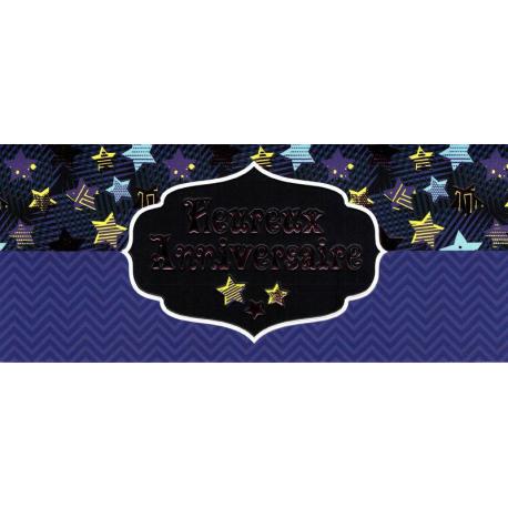 Carte double Ebène - Heureux anniversaire - Dans les étoiles - 21X9 cm