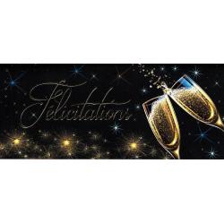 Carte double Ebène - Félicitations - Coupes de champagne - 21X9 cm