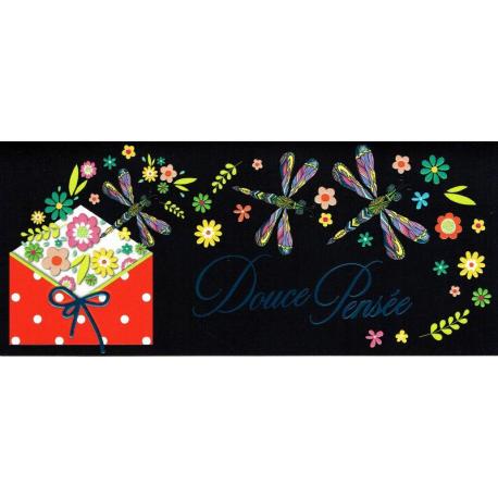 Carte double Ebène - Douce pensée - Les libllules - 21X9 cm