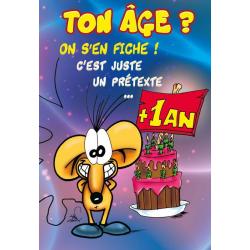 Carte double Ze Souris - Ton âge, on s'en fiche! c'est juste ... - 22X32 cm