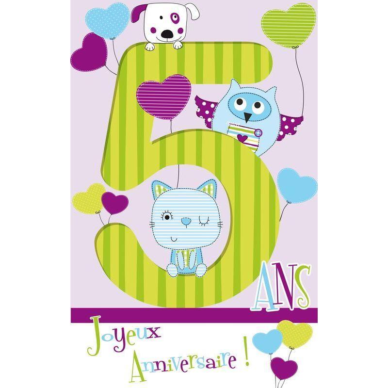 Carte Anniversaire 18x18cm Coll'âge 5 Ans