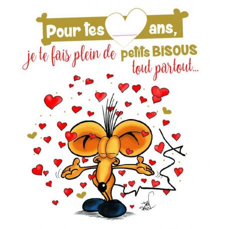 Carte Ze souris folie's - Pour tes... ans, je te fais plein de petits bisous tout partout... - Carte double 13.7x15.5 cm