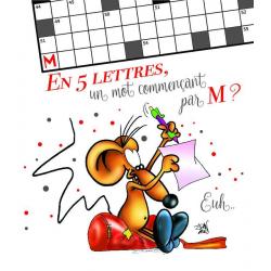 Carte Ze souris folie's - En 5 lettres, un mot commençant par M?... - Carte double 13.7x15.5 cm