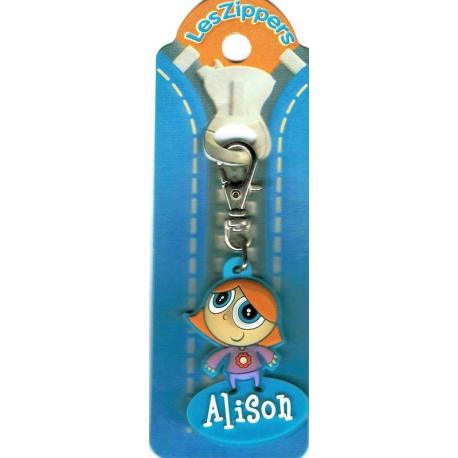 Porte-clés Zipper prénom ALISON - 6.5x 3 cm env