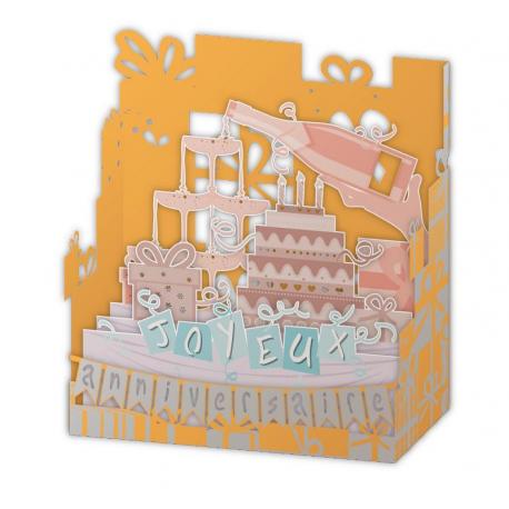 Carte Relief Pop Up Joyeux Anniversaire Le Gateau Et Champagne Pl23 11x5x11 5 Cm Planete Images Com