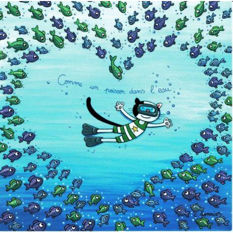 Carte Christine Donnier : Titi Pinson - Comme un poisson dans l'eau ...amour - 13.5x13.5 cm