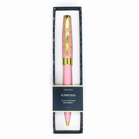 Stylo prénom SUPER TATA - Rétractable + boite cadeau