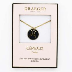 Collier pendentif Draeger signe GEMEAUX - 42 cm env réglable