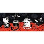 Carte double Ebène - Chat famille - 21X9 cm