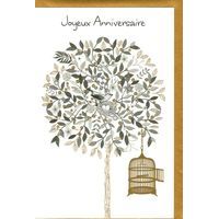 Carte Very Chic - Joyeux anniversaire Cage aux oiseaux - 12x17 cm